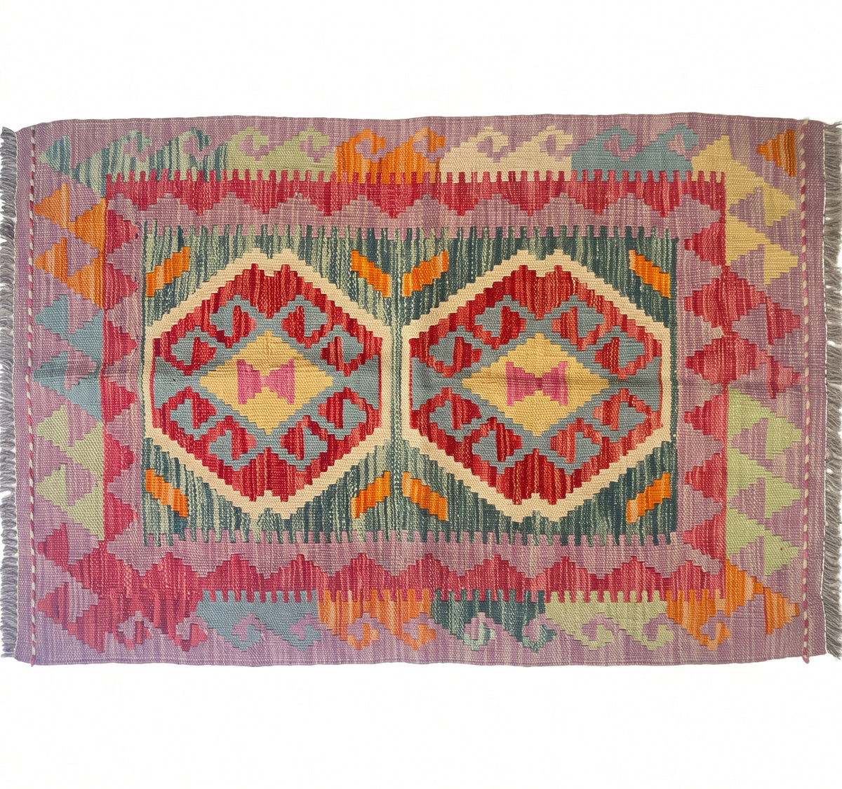 Vue horizontale du kilim Maimana 92 x 59 cm – Tapis turc en laine de provenance Maimana