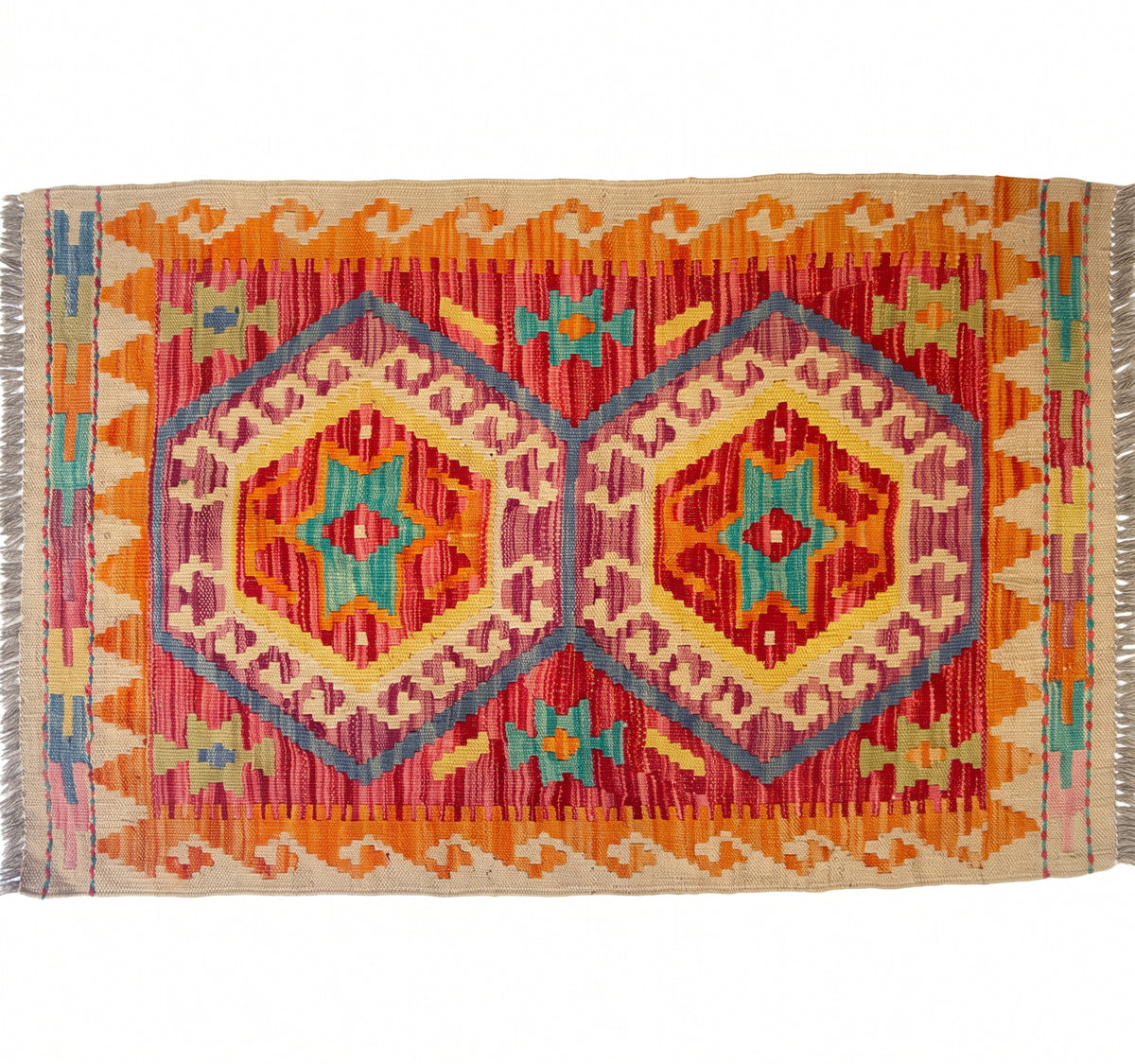 Vue horizontale du kilim Maimana 92 x 63 cm – Tapis turc en laine de provenance Maimana