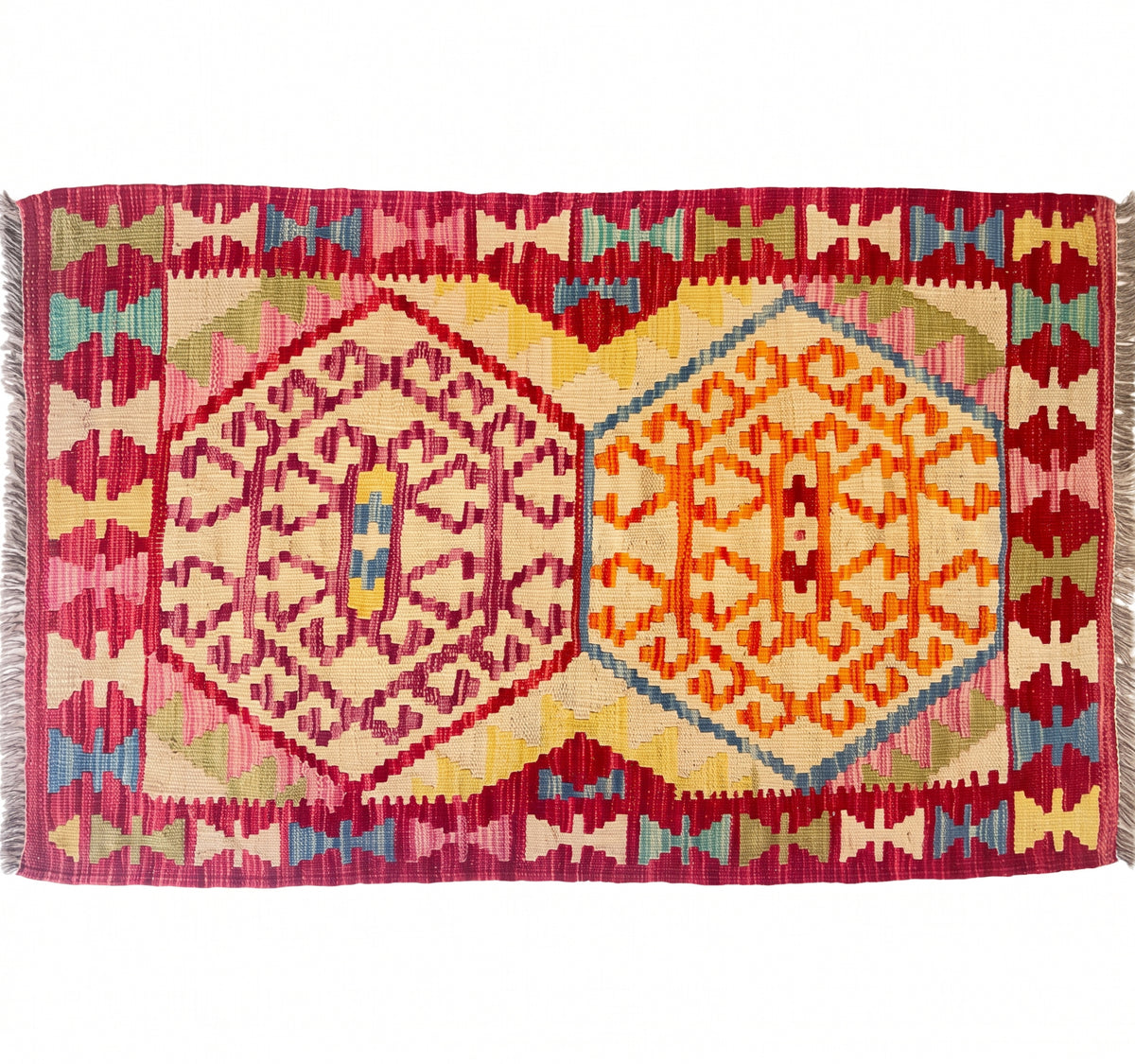 Vue horizontale du kilim Maimana 94 x 60 cm – Tapis turc en laine de provenance Maimana
