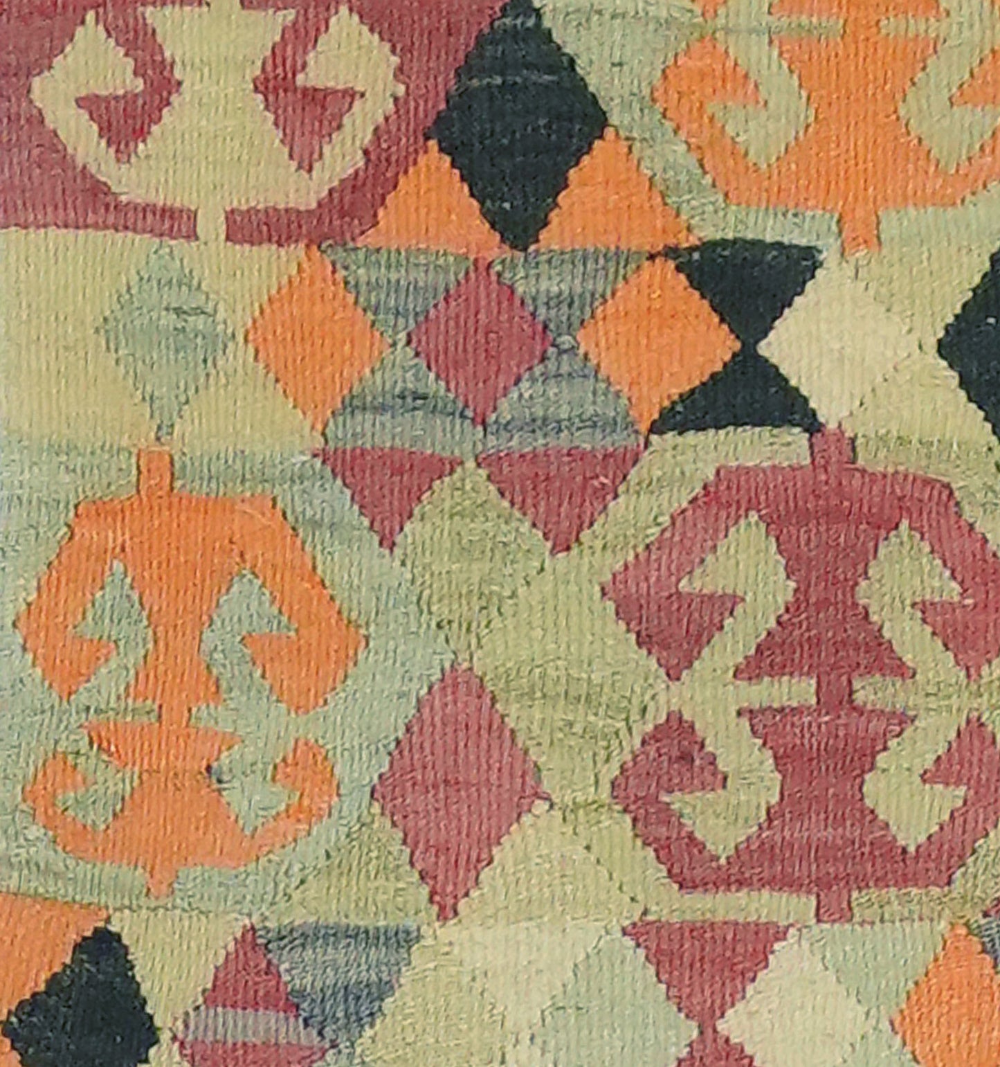 Détail du tissage – Tapis kilim ancien Adana 135×105 cm, laine naturelle tissée main
