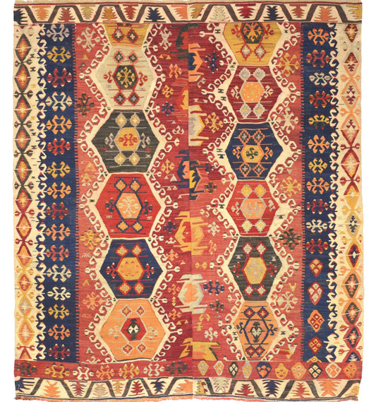 Kilim Adana 195 x 175 cm – Tapis turc en laine tissé main, provenance Adana