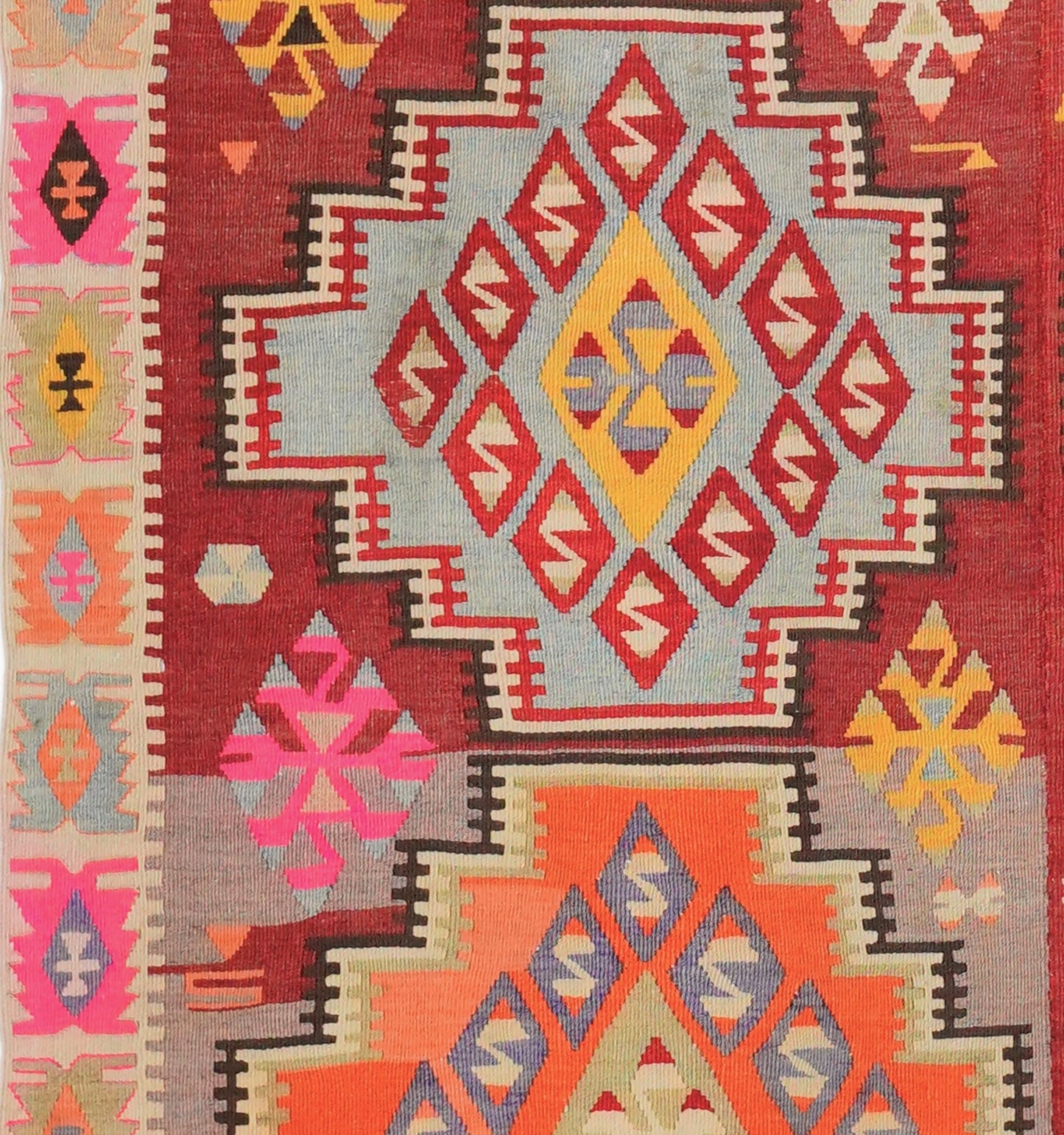 Détail du tissage – Tapis kilim ancien Adana 255×160 cm, laine naturelle tissée main