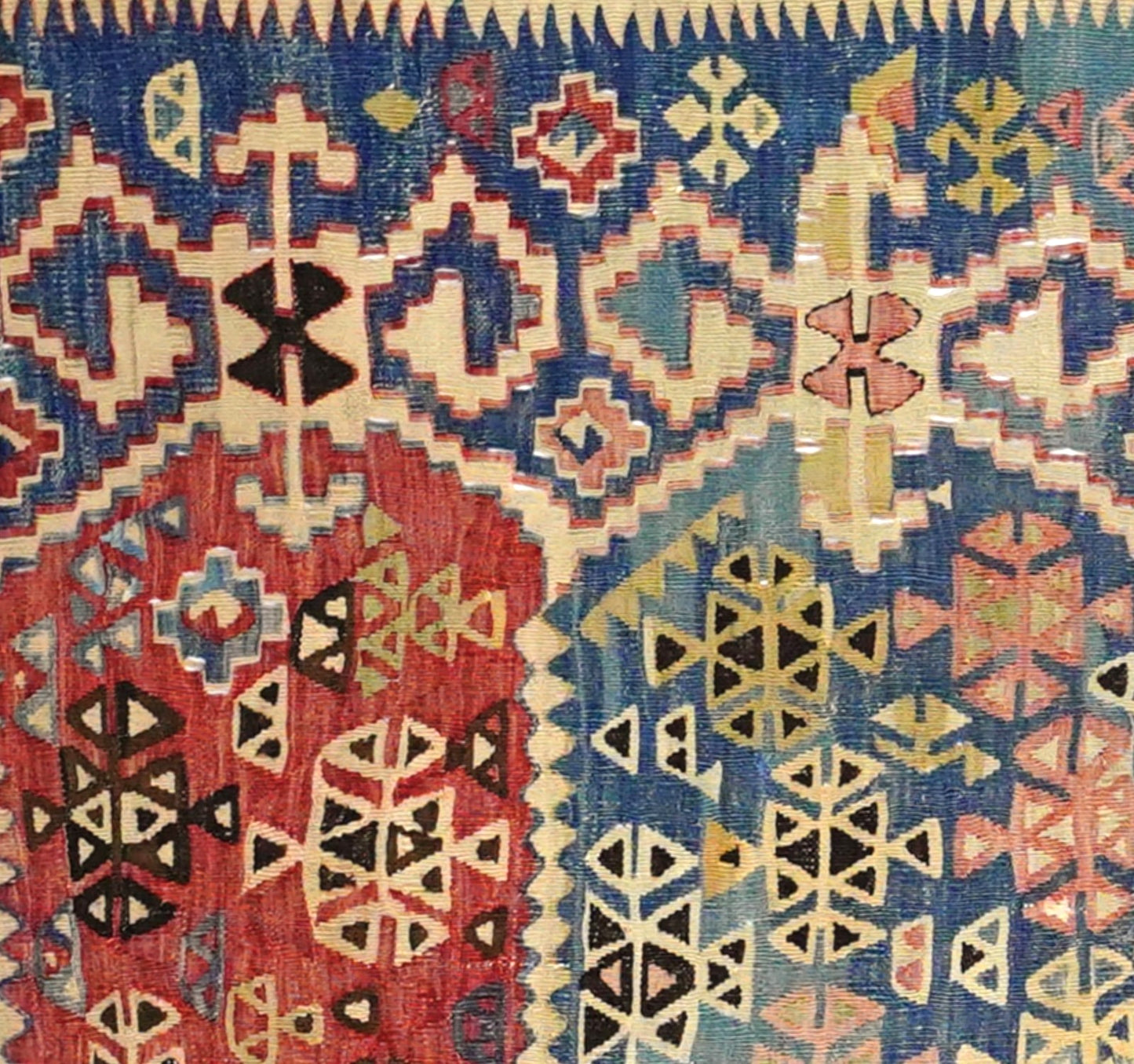 Détail du tissage – Tapis kilim ancien Adana 270×182 cm, laine naturelle tissée main
