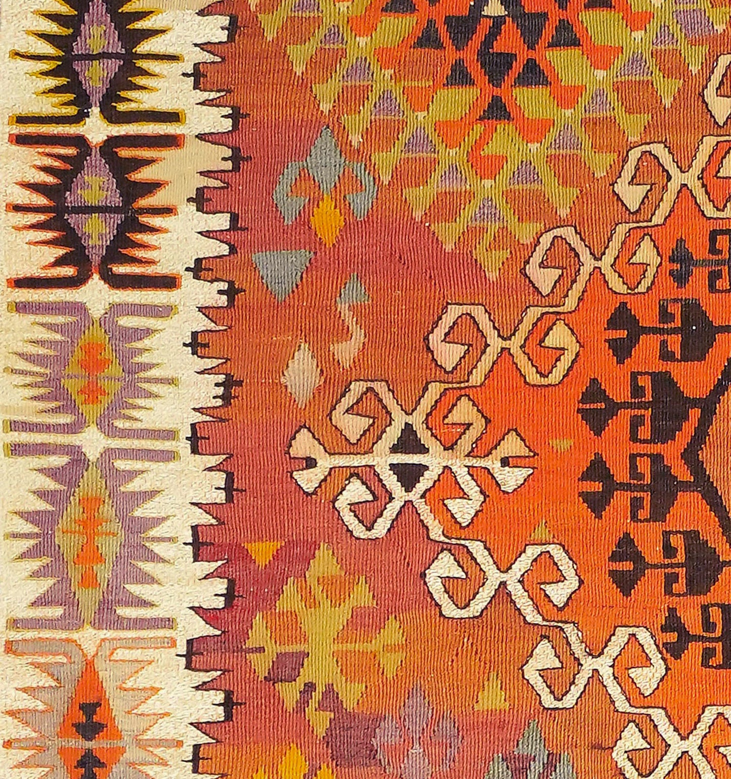 Détail du tissage – Tapis kilim ancien Adana 295×173 cm, laine naturelle tissée main