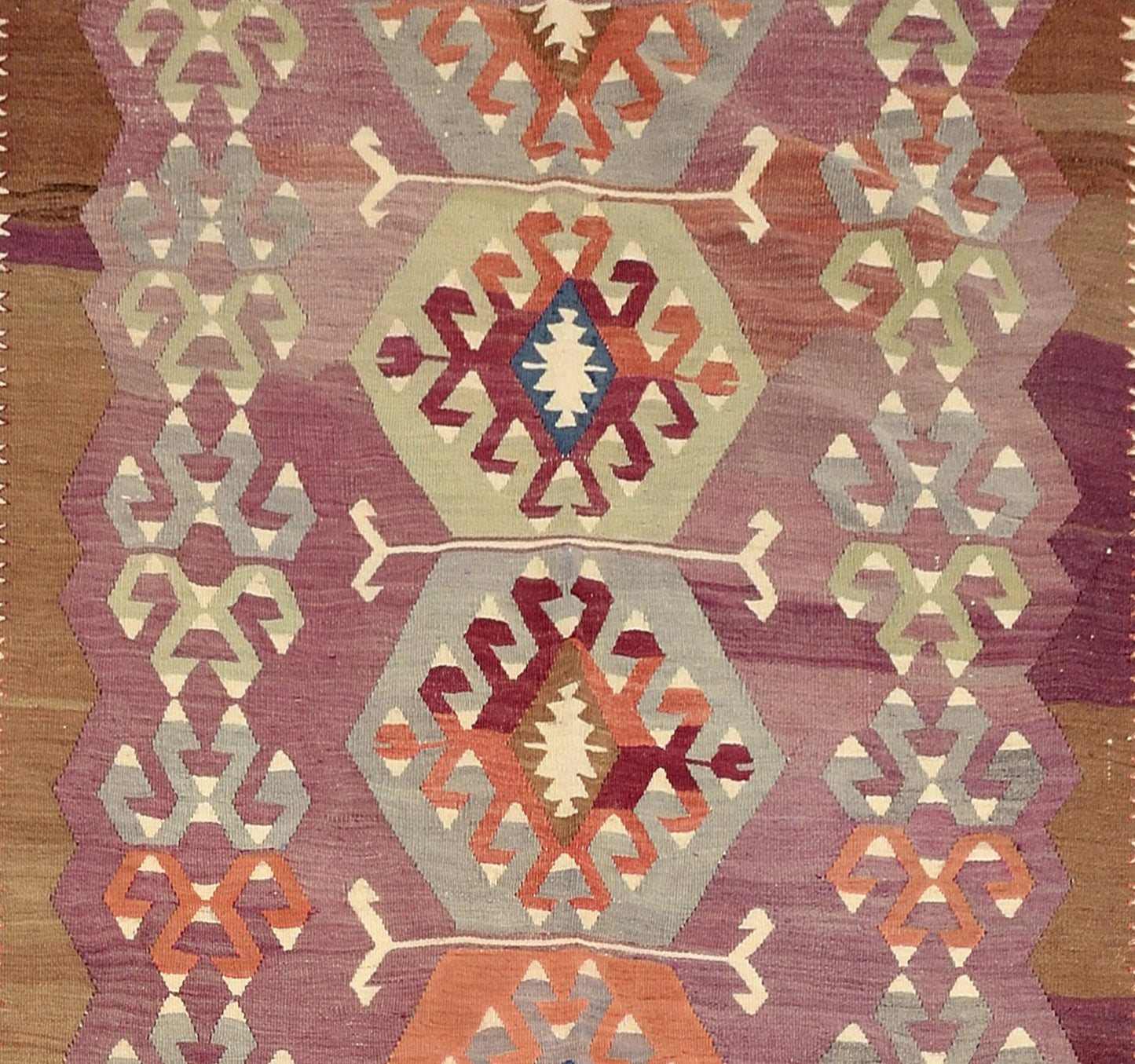 Détail du tissage – Tapis kilim ancien Antalya 295×185 cm, laine naturelle tissée main