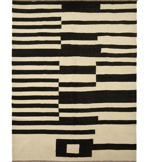 Kilim Art Déco 202×158 cm – Tapis kilim Afghanistan tissé main en laine naturelle