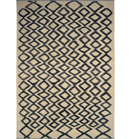 Kilim Art Déco 241×175 cm – Tapis kilim Afghanistan tissé main en laine naturelle