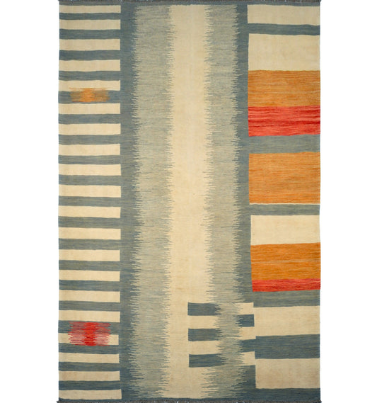 Kilim Art Déco 297×198 cm – Tapis kilim Afghanistan tissé main en laine naturelle