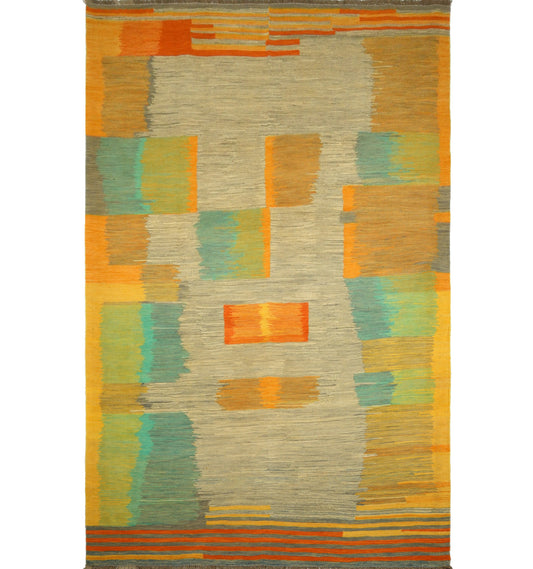 Kilim Art Déco 298×194 cm – Tapis kilim Afghanistan tissé main en laine naturelle