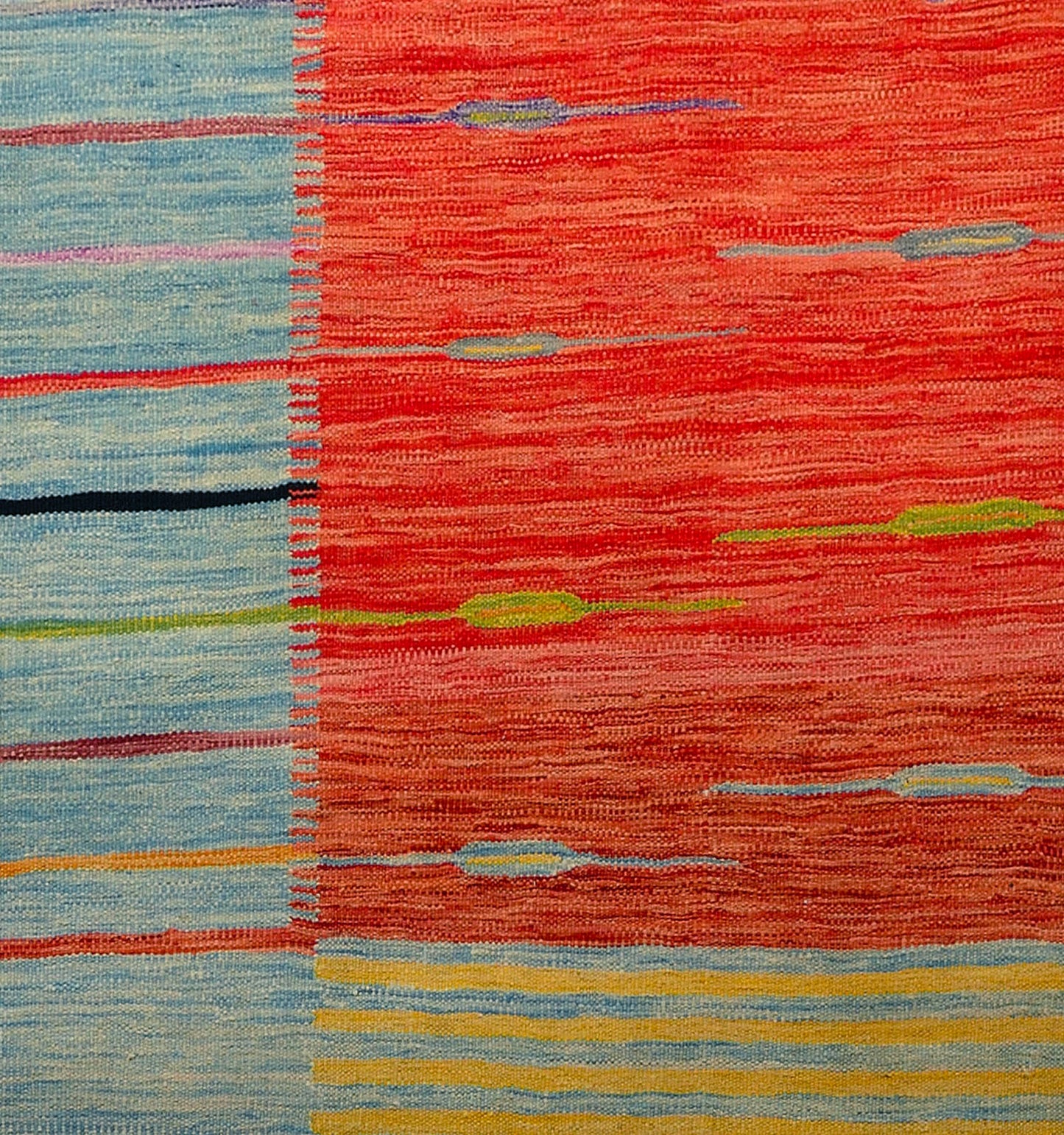 Détail du tissage – Tapis kilim Art Déco 302×202 cm, laine naturelle tissée main Afghanistan