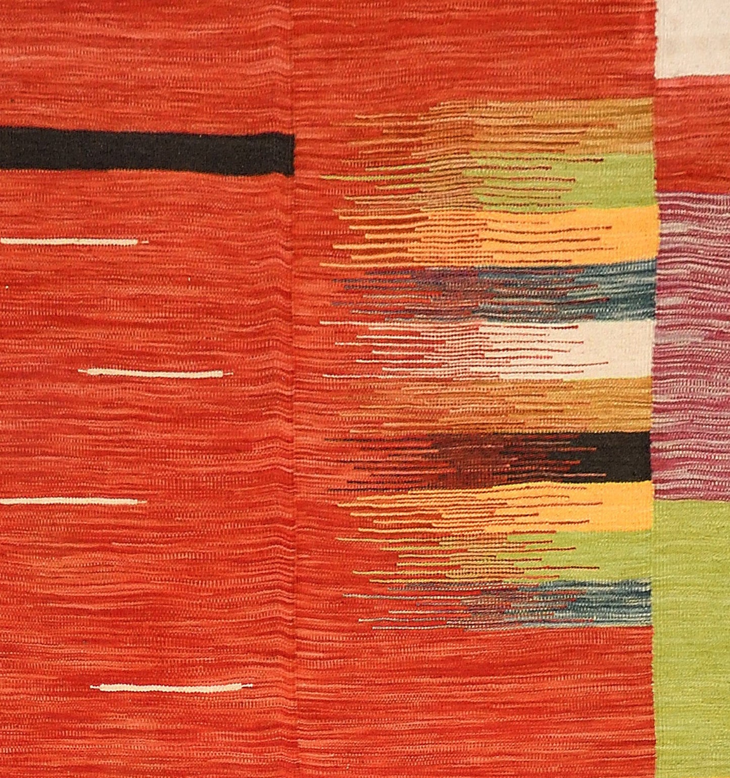 Détail du tissage – Tapis kilim Art Déco 308×201 cm, laine naturelle tissée main Afghanistan