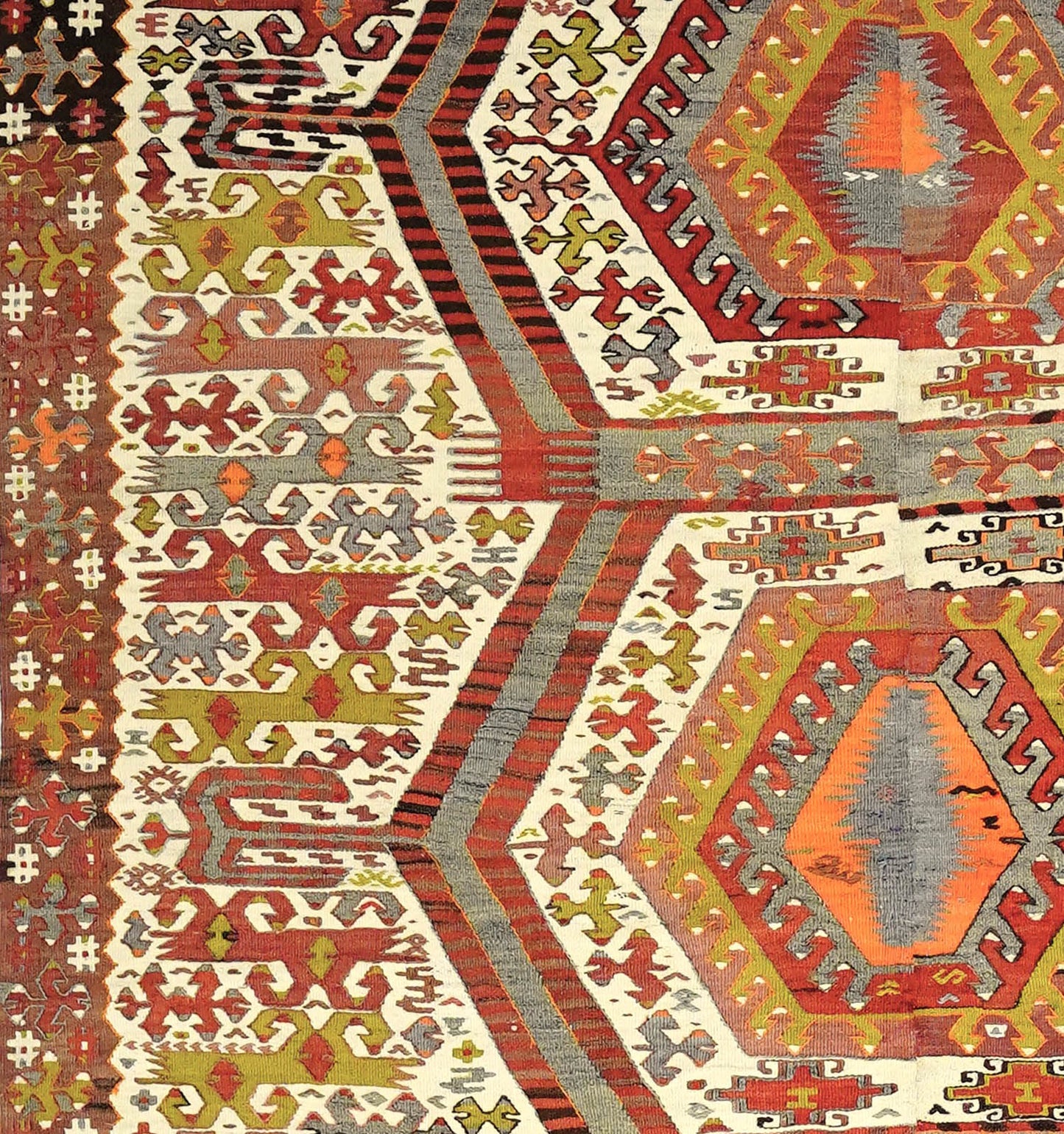 Détail du tissage – Tapis kilim ancien Aydin 340×190 cm, laine naturelle tissée main