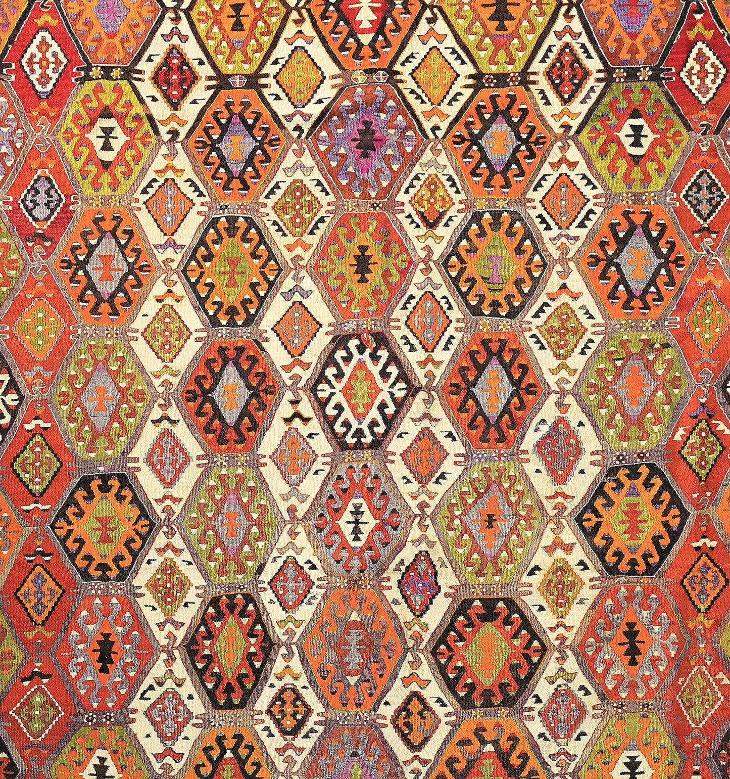 Détail du tissage – Tapis kilim ancien Aydin 365×220 cm, laine naturelle tissée main