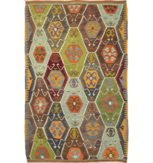 Vue horizontale du kilim Barak 248 x 148 cm – Tapis turc en laine de provenance Barak