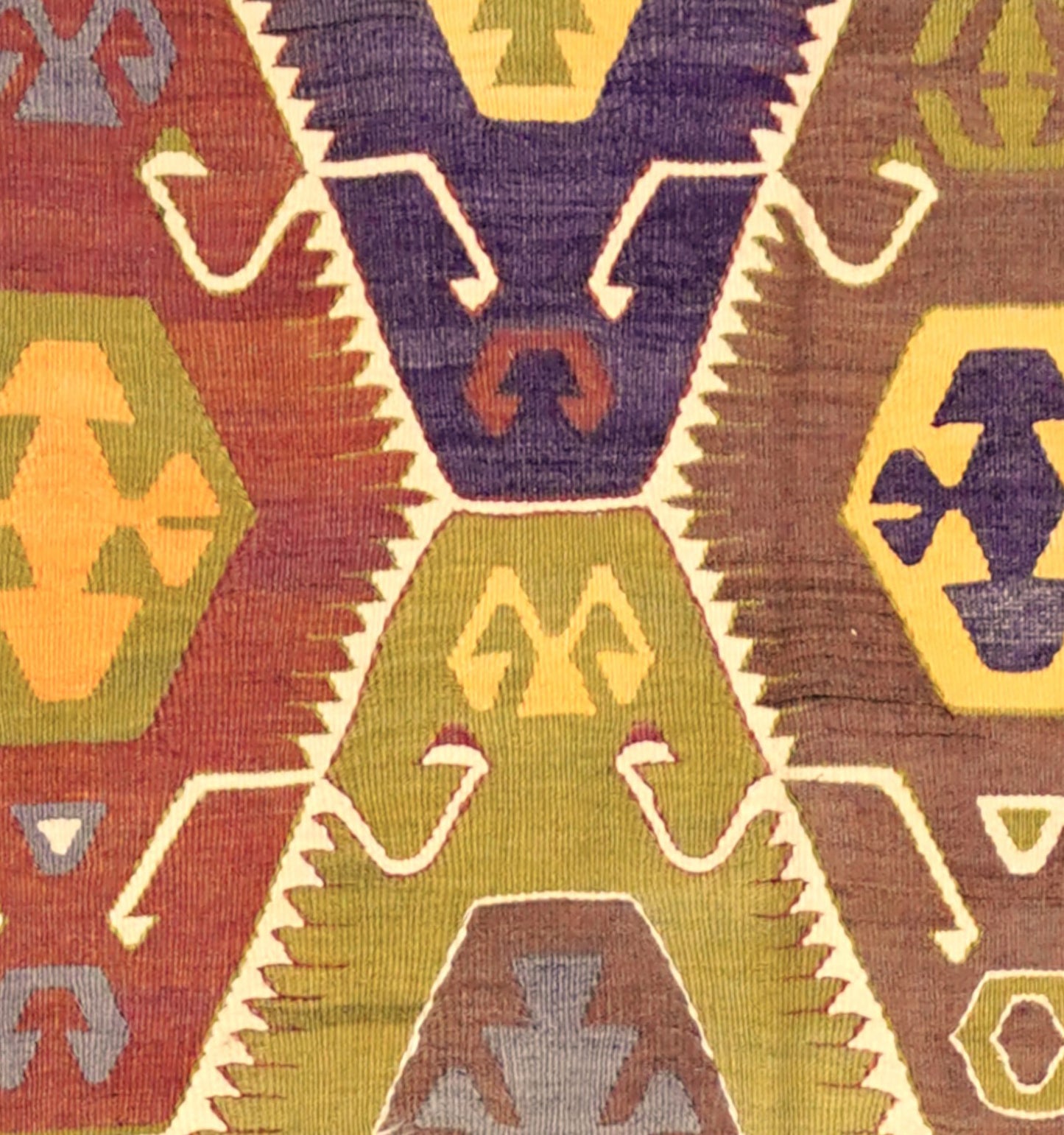 Détail du tissage – Tapis kilim ancien Barak 290×155 cm, laine naturelle tissée main