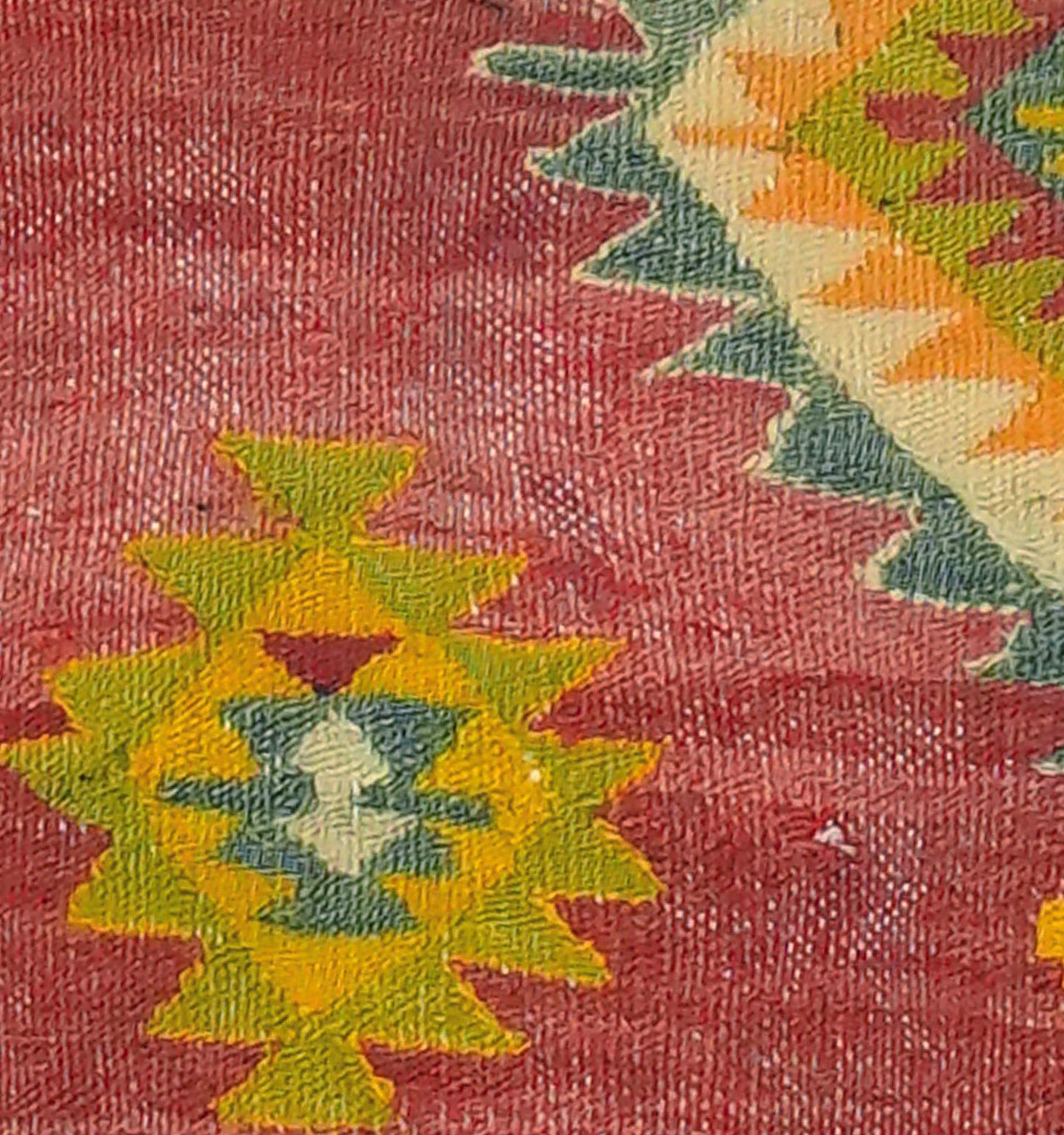 Détail du tissage – Tapis kilim ancien Cal 120×88 cm, laine naturelle tissée main