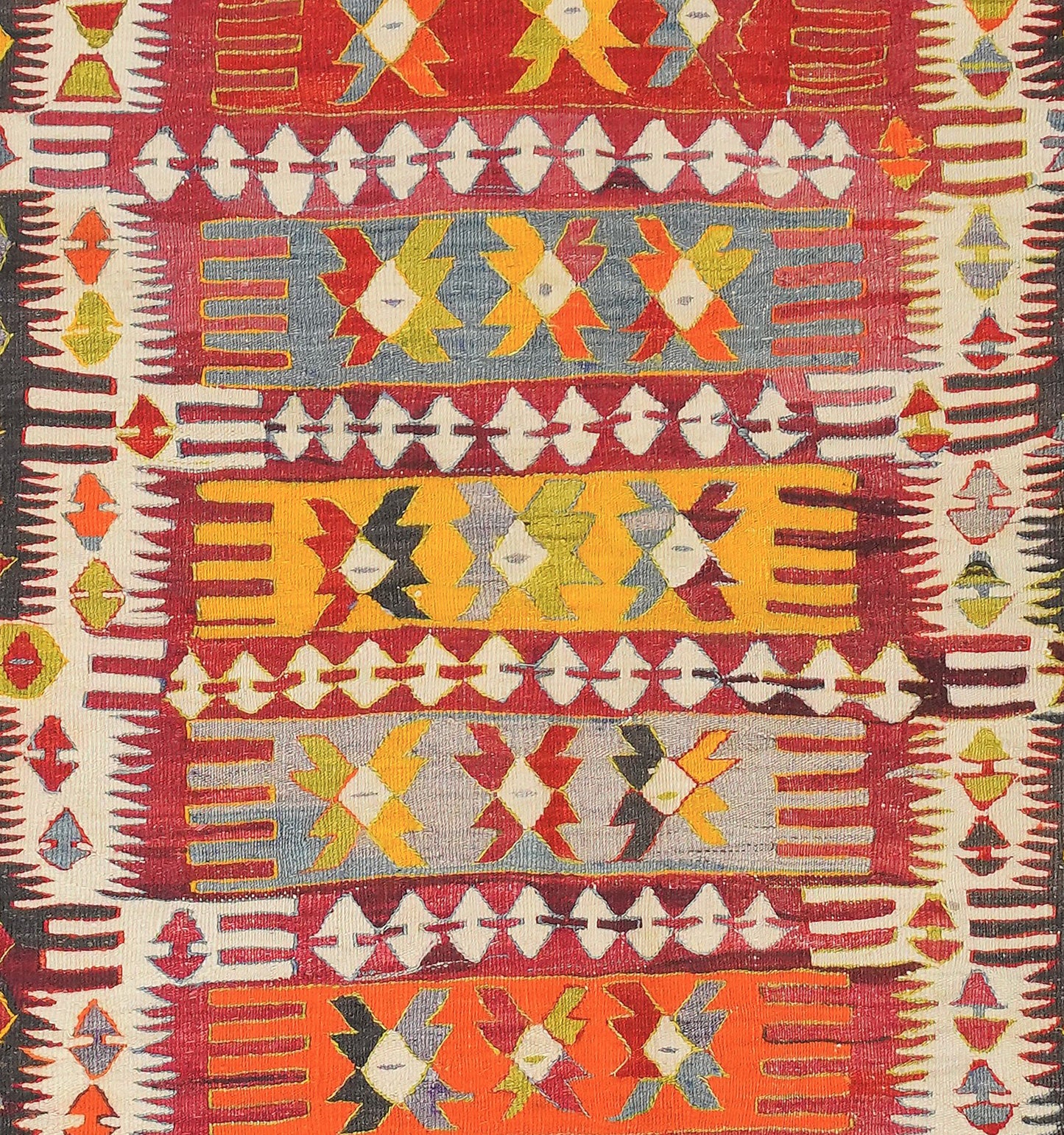 Détail du tissage en laine du kilim Cal tissé à la main (provenance Cal)