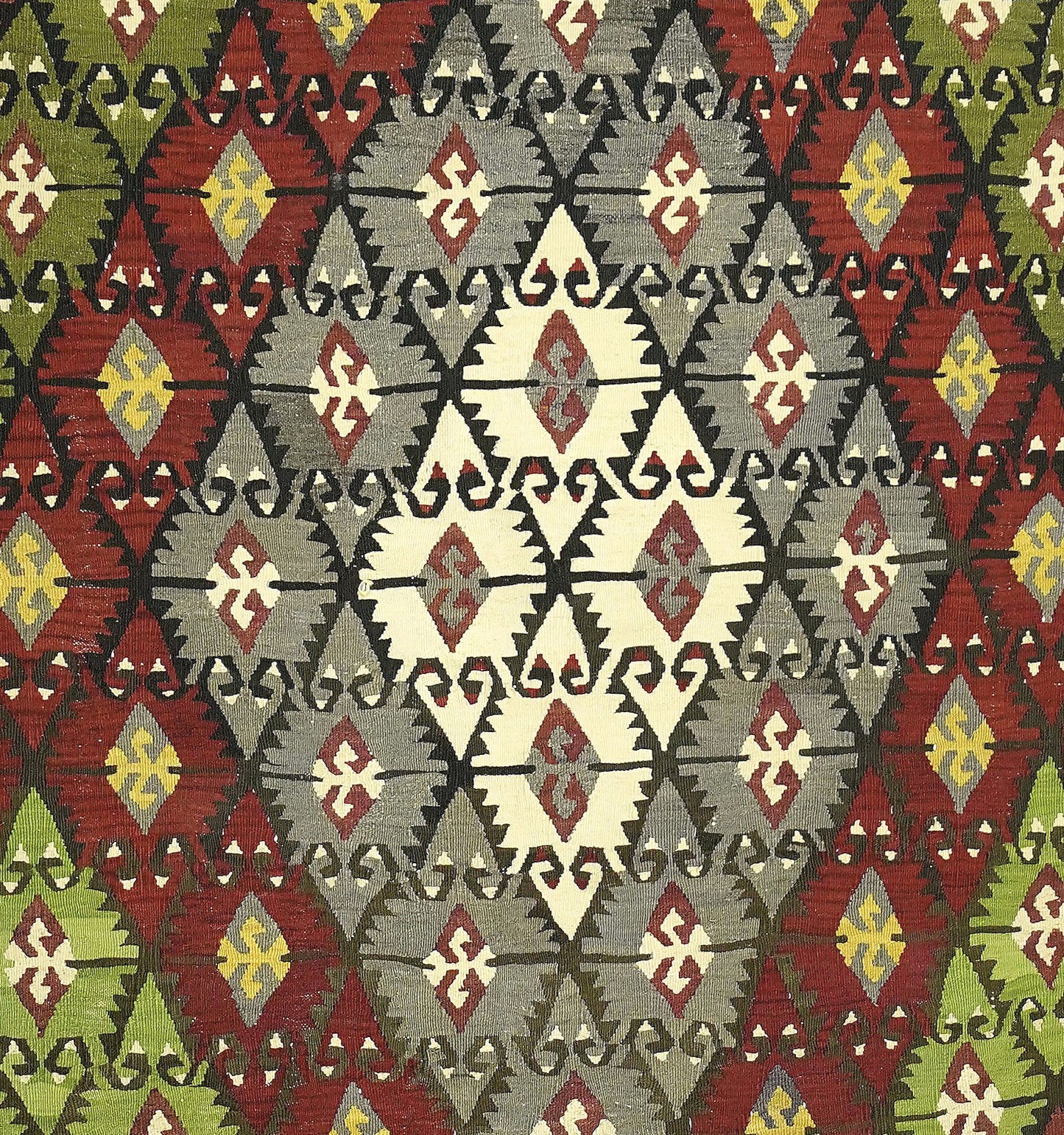 Détail du tissage – Tapis kilim ancien Camardi 220×158 cm, laine naturelle tissée main