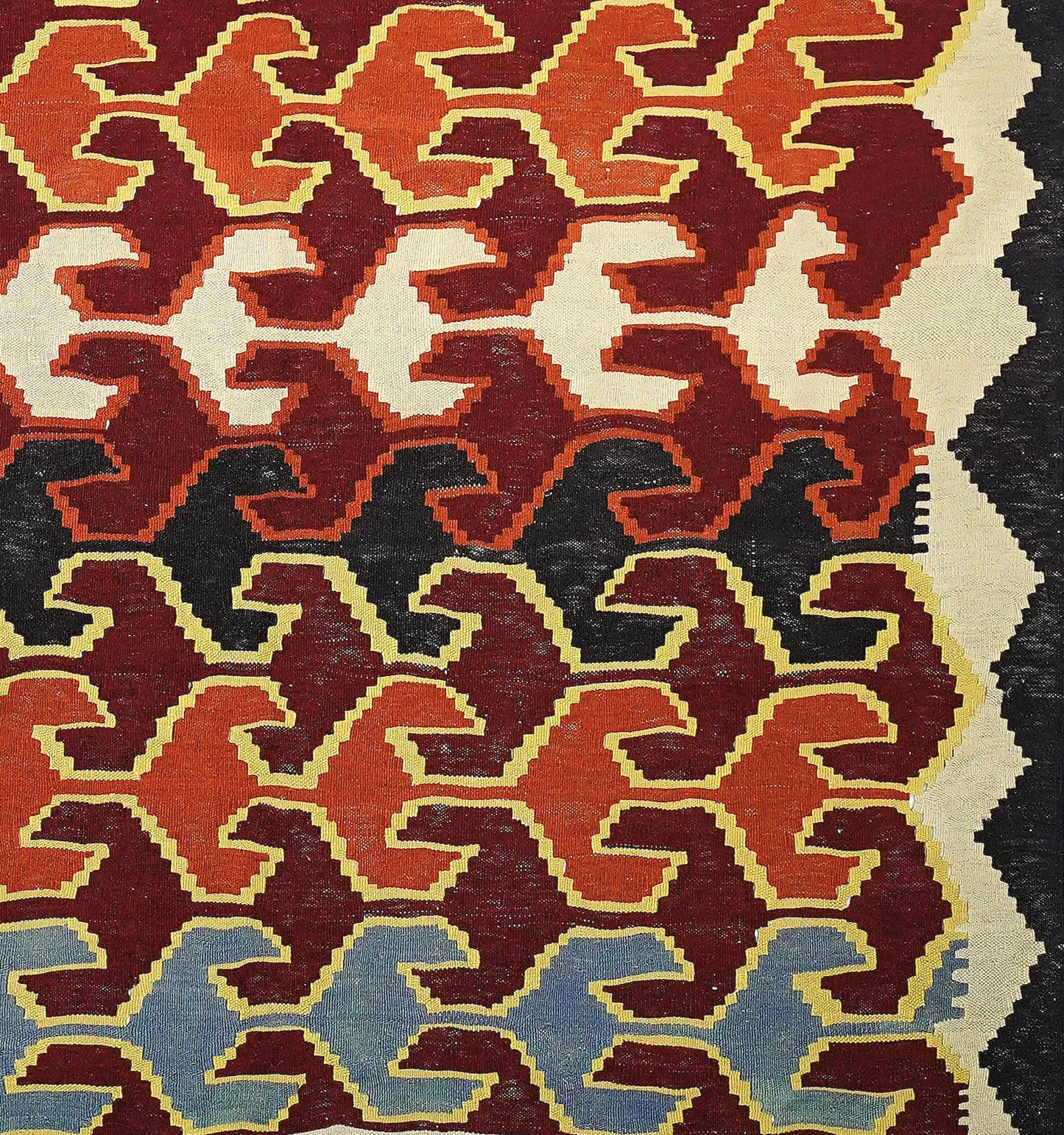 Détail du tissage – Tapis kilim ancien Caucase 260×180 cm, laine naturelle tissée main