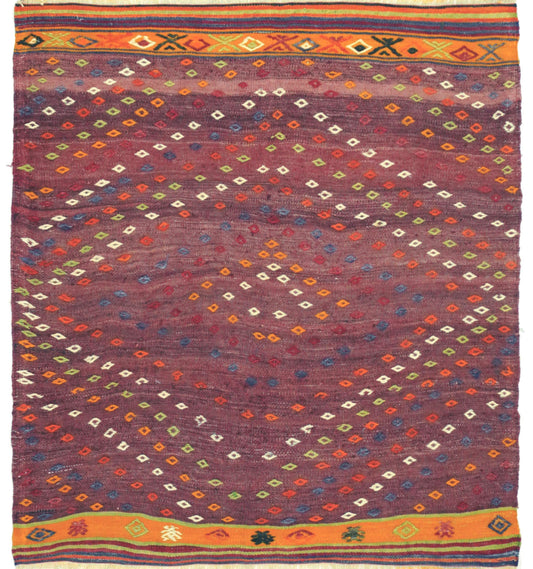 Kilim ancien Cicim 124×122 cm – Tapis kilim tissé main en laine naturelle, Anatolie Centrale / Est