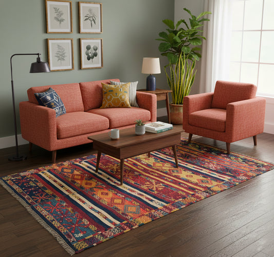 Kilim Cicim 178 x 120 cm en situation dans un intérieur moderne – Décoration provenance Cicim