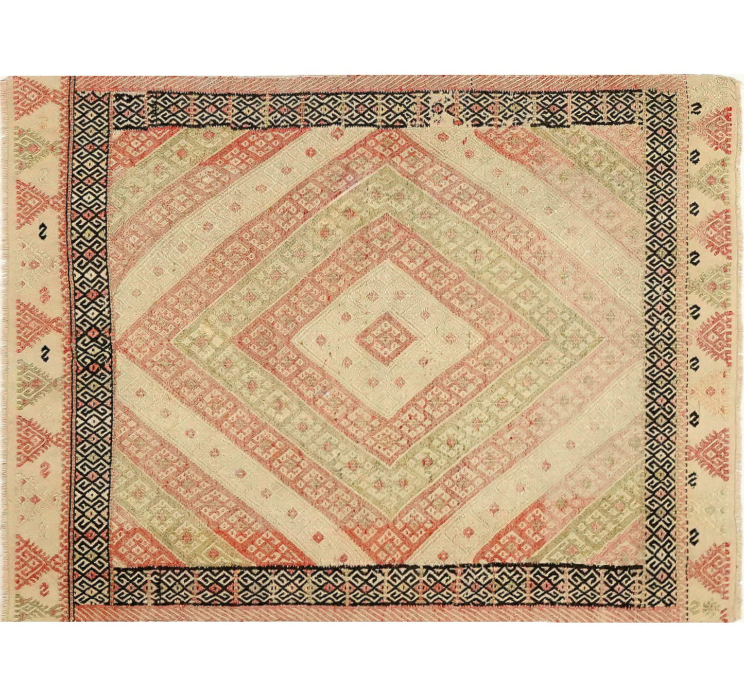 Tapis kilim ancien Cicim Adana 120×90 cm, vue d'ensemble – Laine naturelle, environ 60 ans, Anatolie du Sud-Est