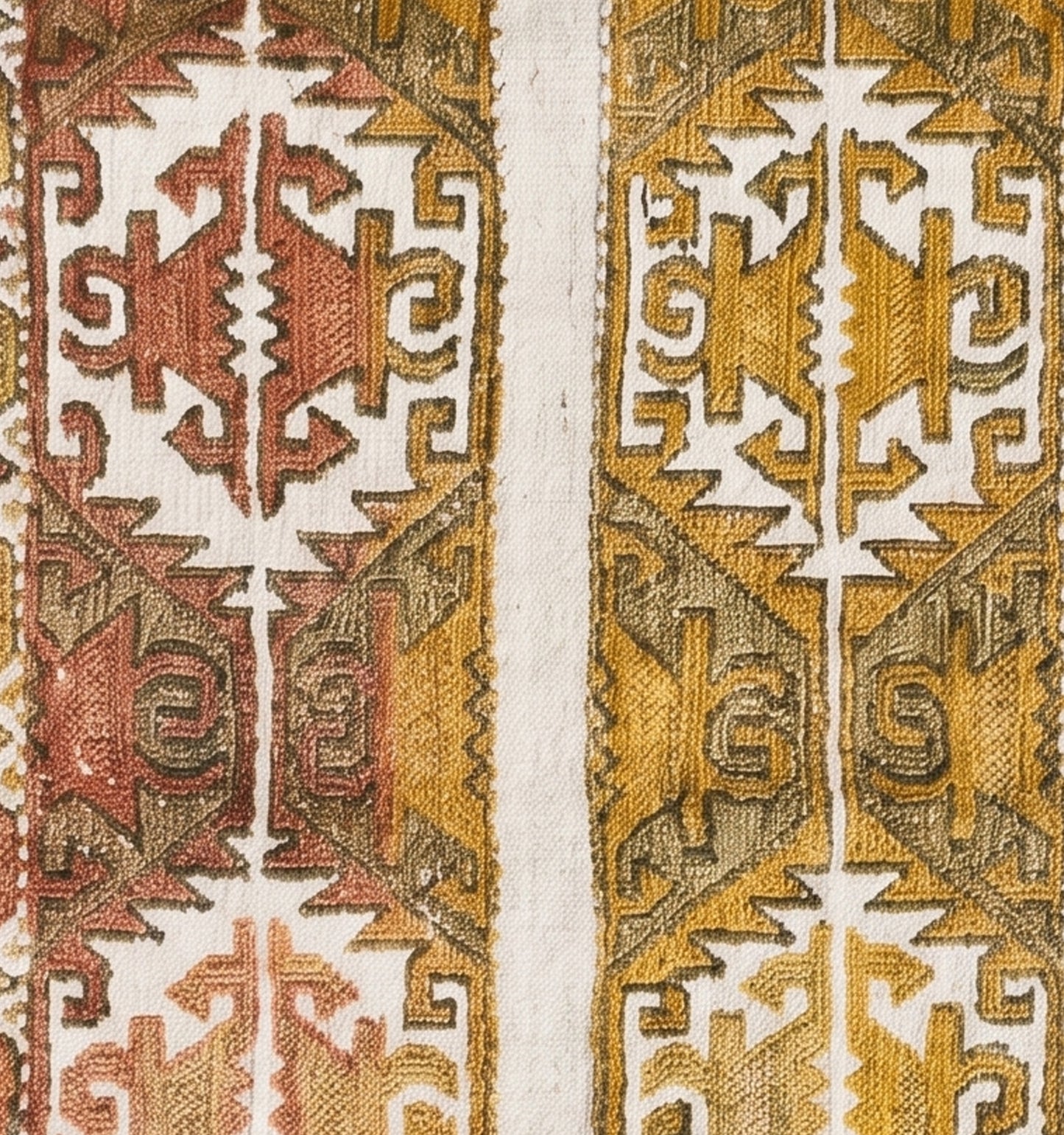 Détail du tissage en laine du kilim Cuval tissé à la main (provenance Cuval)