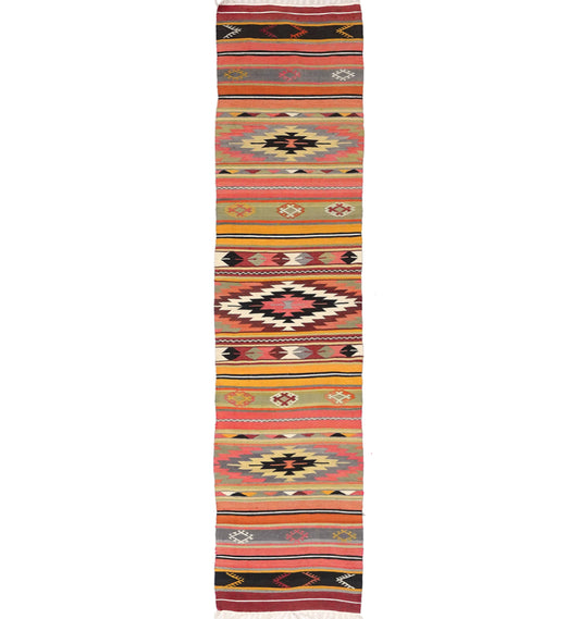 Kilim ancien Denizli 270×61 cm – Tapis kilim tissé main en laine naturelle, Égée