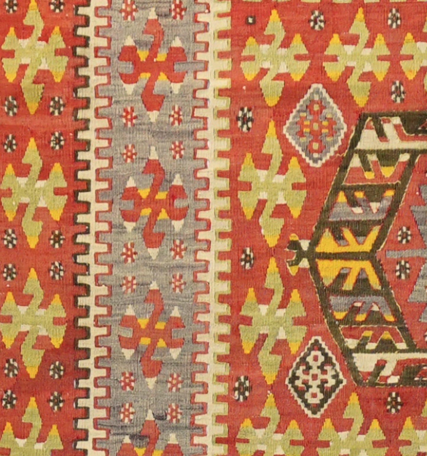 Détail du tissage – Tapis kilim ancien Esme 280×155 cm, laine naturelle tissée main