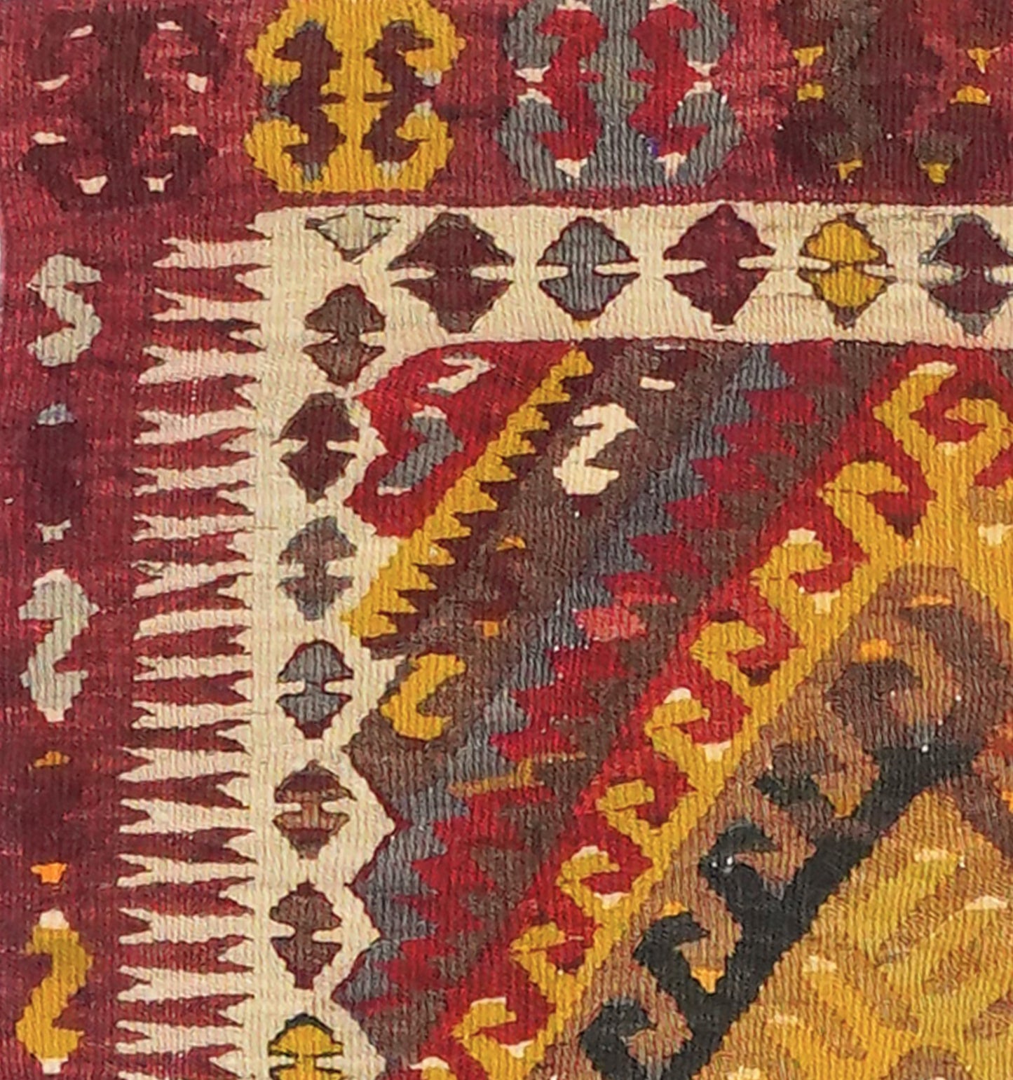 Détail du tissage – Tapis kilim Fethiye 117 × 83 cm, laine naturelle