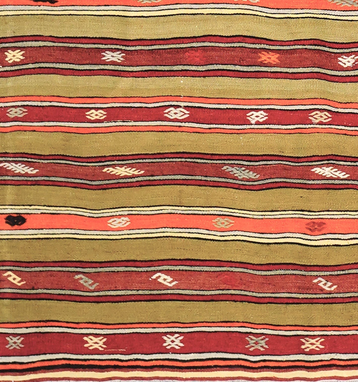 Détail du tissage – Tapis kilim ancien Fethiye 245×150 cm, laine naturelle tissée main