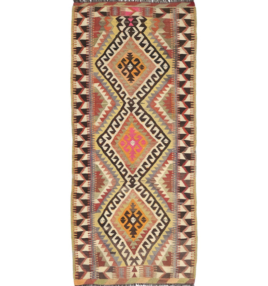 Kilim ancien Isparta 264×108 cm – Tapis kilim tissé main en laine naturelle, Anatolie du Sud-Ouest