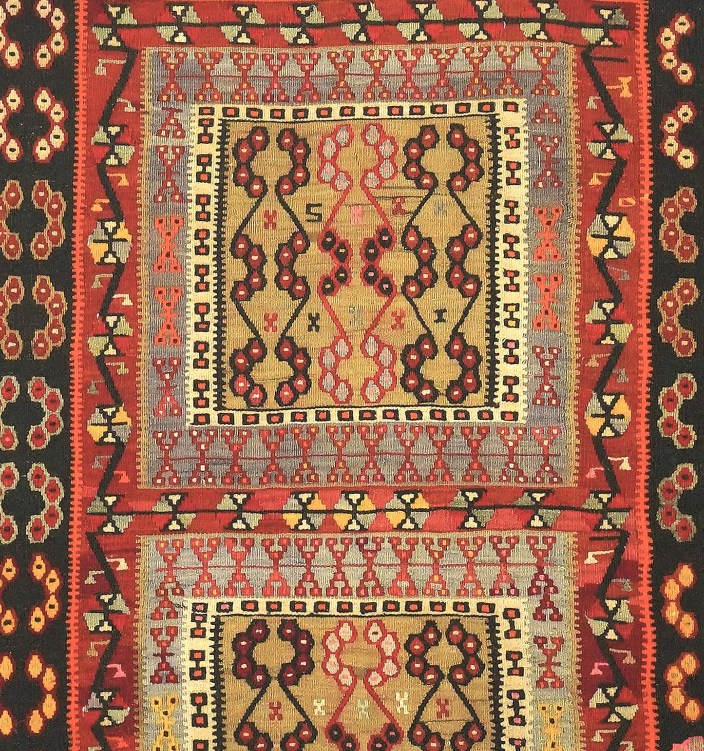 Détail du tissage – Tapis kilim ancien Kayseri 148×100 cm, laine naturelle tissée main