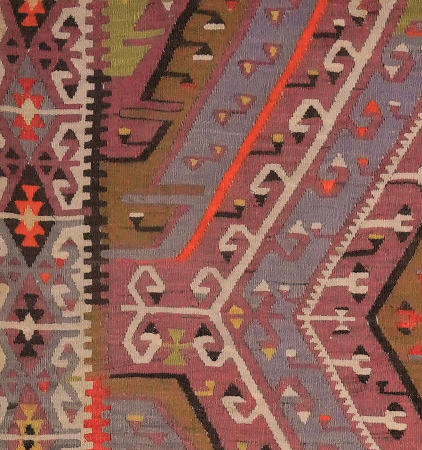 Détail du tissage – Tapis kilim ancien Kayseri 260×145 cm, laine naturelle tissée main
