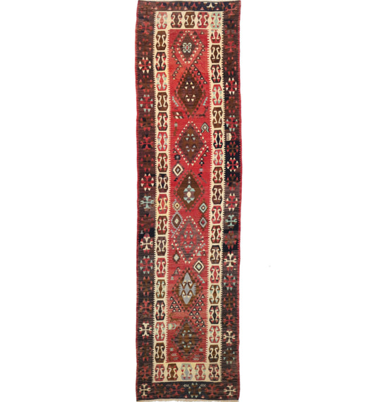 Kilim Komurgen 343 x 72 cm – Tapis turc en laine tissé main, provenance Komurgen