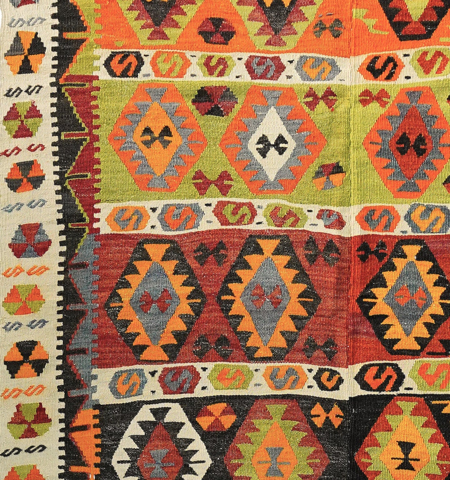 Détail du tissage – Tapis kilim ancien Konya 180×150 cm, laine naturelle tissée main