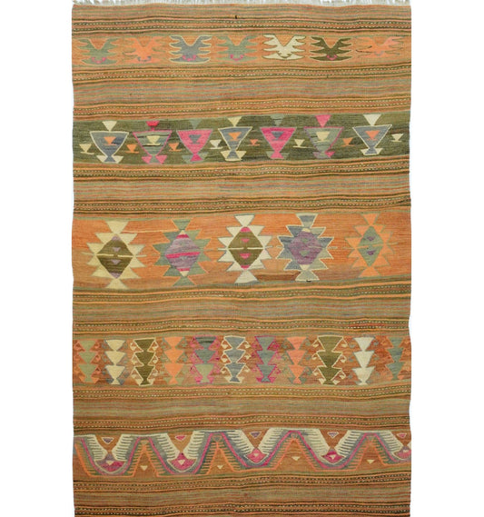 Kilim ancien Konya 202×140 cm – Tapis kilim tissé main en laine naturelle, Anatolie Centrale
