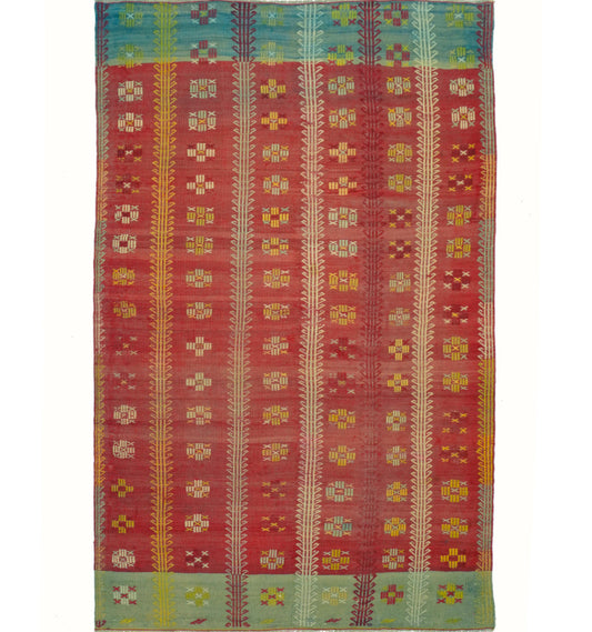 Vue horizontale du kilim Koprubasi 260 x 160 cm – Tapis turc en laine de provenance Koprubasi