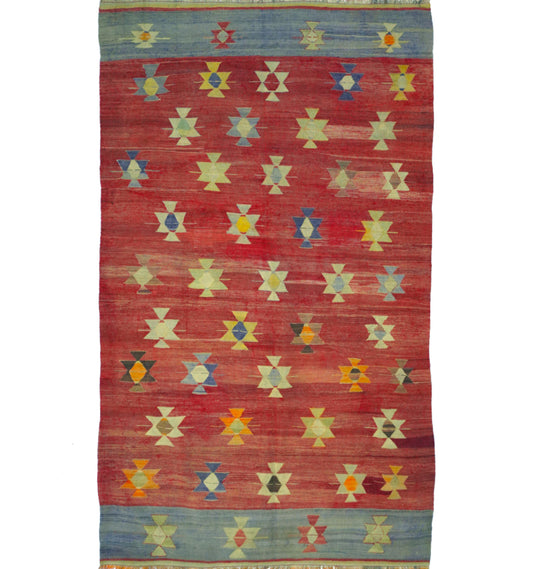 Vue horizontale du kilim Koprubasi 270 x 160 cm – Tapis turc en laine de provenance Koprubasi