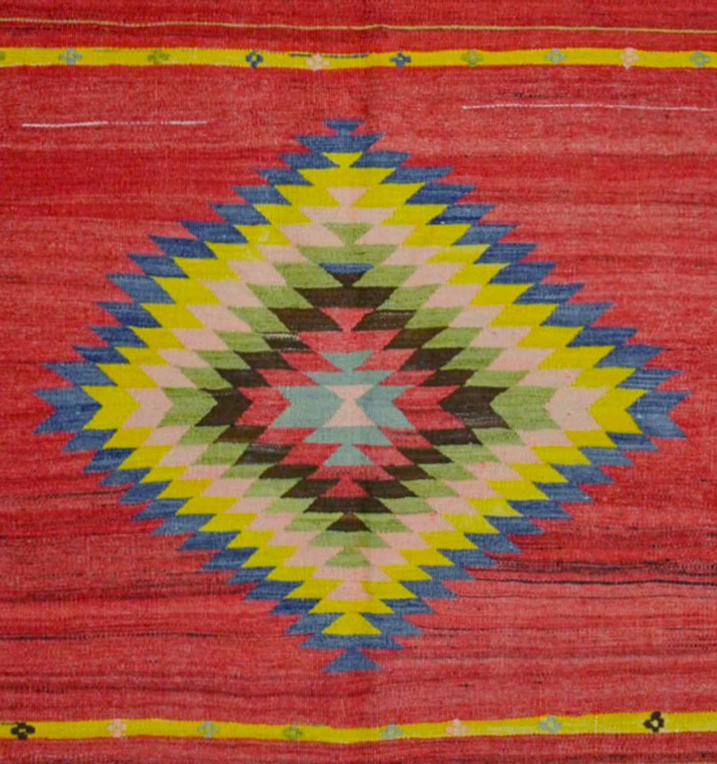 Détail du tissage – Tapis kilim ancien Manisa 250×150 cm, laine naturelle tissée main