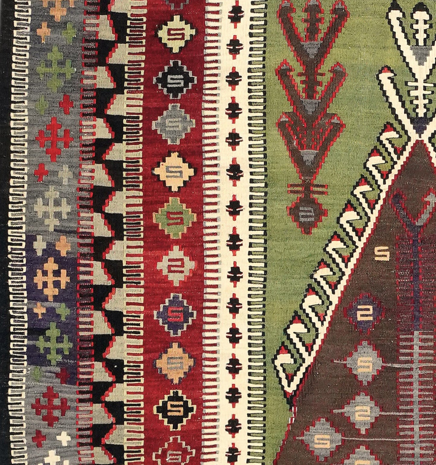 Détail du tissage en laine du kilim Obruk tissé à la main (provenance Obruk)