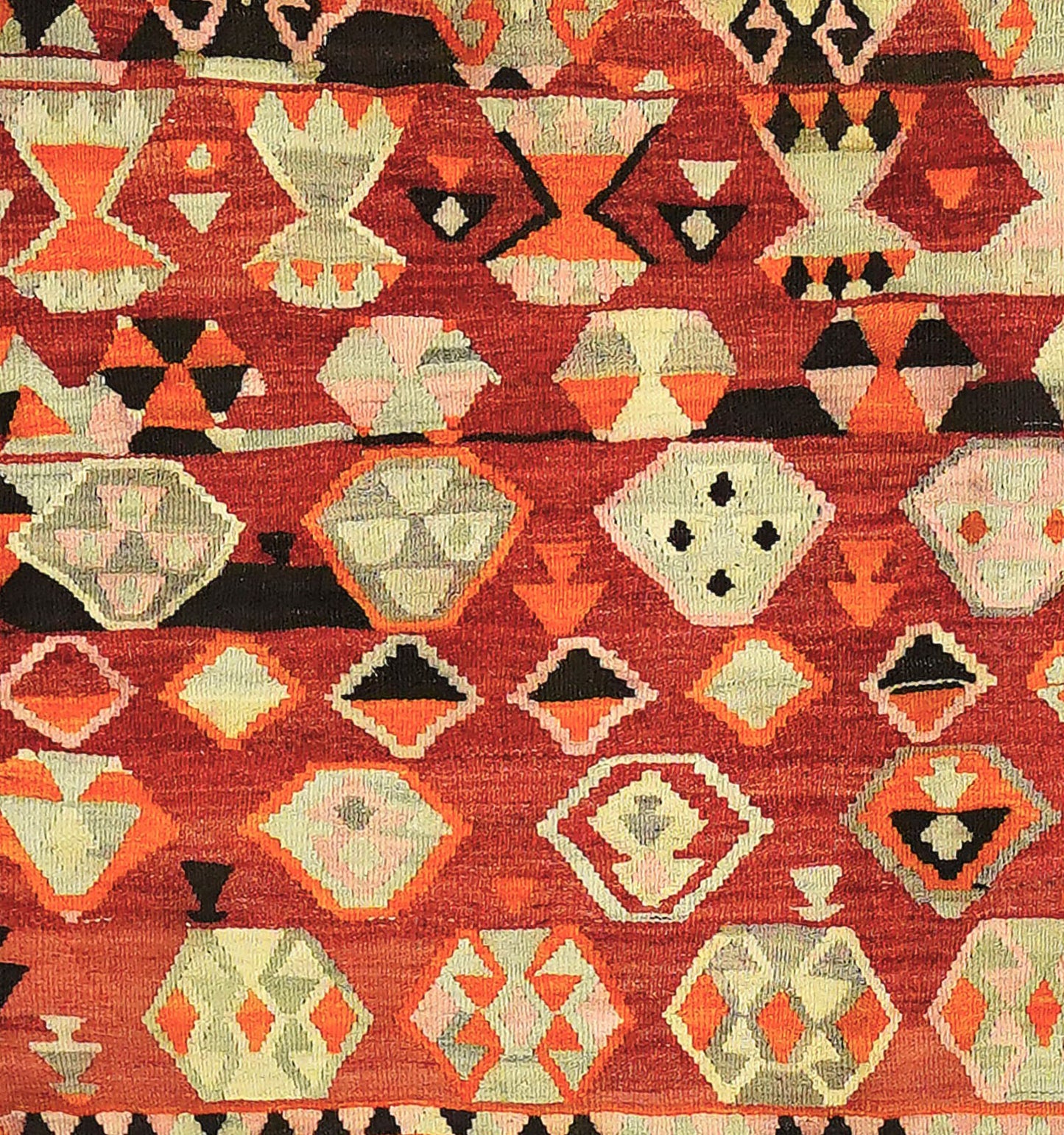 Détail du tissage – Tapis kilim ancien Ordu 185×170 cm, laine naturelle tissée main