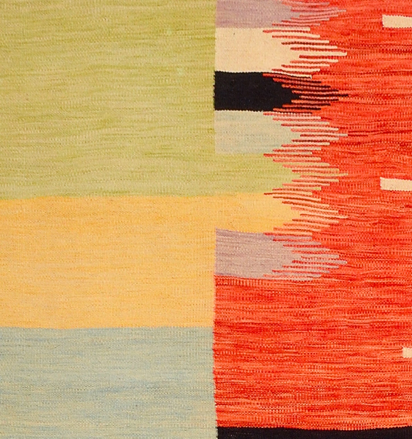 Détail du tissage – Tapis kilim Art Déco 280×189 cm, laine naturelle tissée main Afghanistan