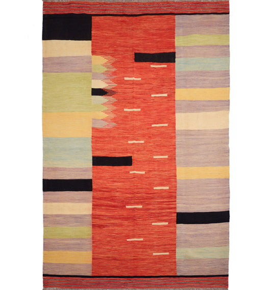 Kilim Art Déco 280×189 cm – Tapis kilim Afghanistan tissé main en laine naturelle