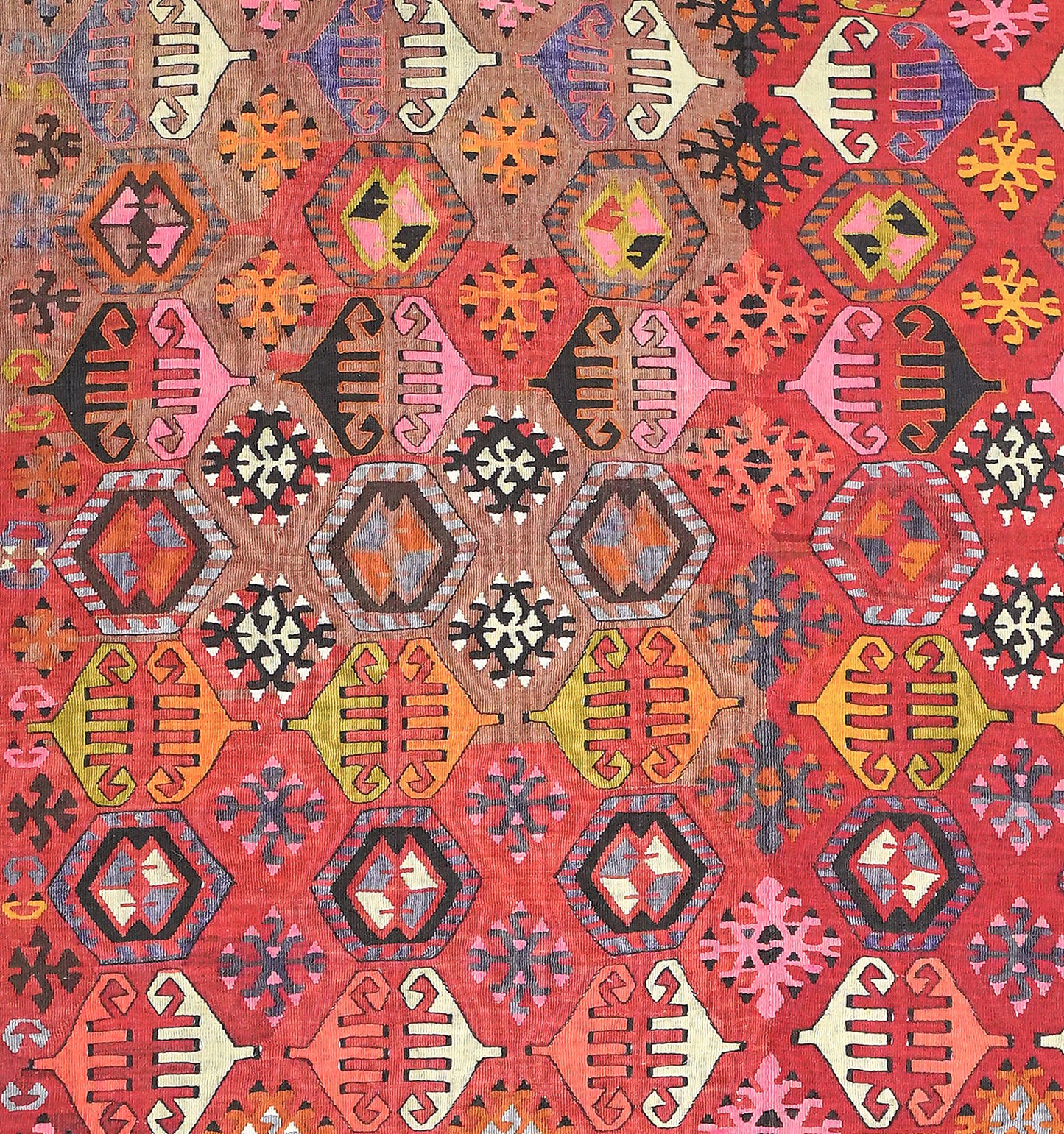Détail du tissage en laine du kilim Reyhanli tissé à la main (provenance Reyhanli)