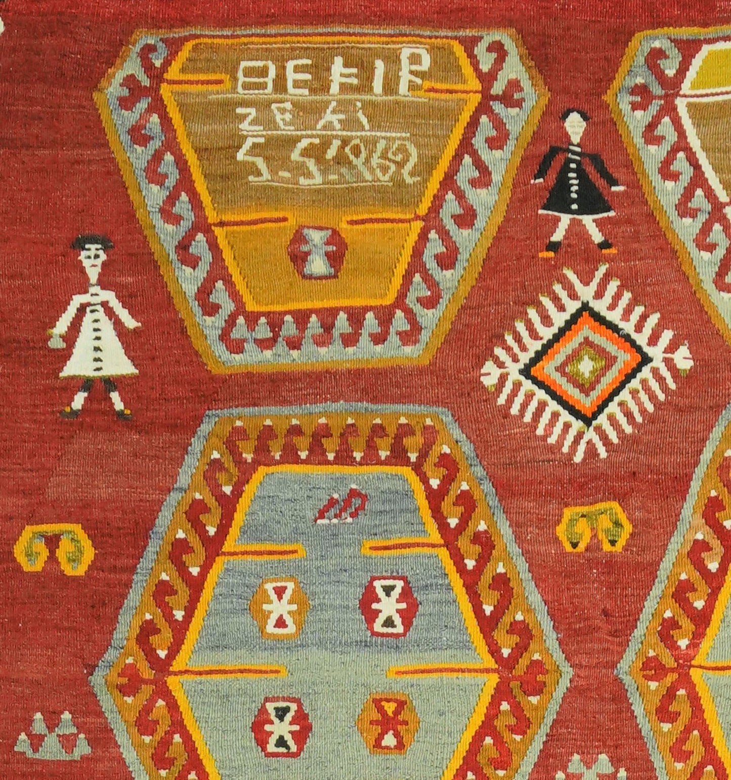Détail du tissage – Tapis kilim ancien Sarkisla 350×162 cm, laine naturelle tissée main