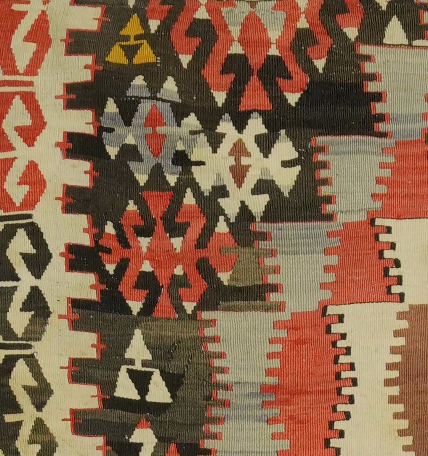 Détail du tissage – Tapis kilim ancien Sihli 240×140 cm, laine naturelle tissée main