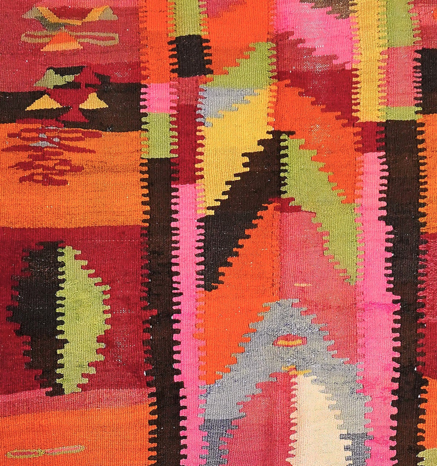 Détail du tissage – Tapis kilim ancien Sivas 228×145 cm, laine naturelle tissée main