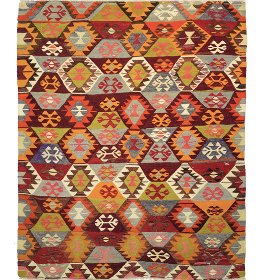 Kilim Tavas 245 x 196 cm – Tapis turc en laine tissé main, provenance Tavas
