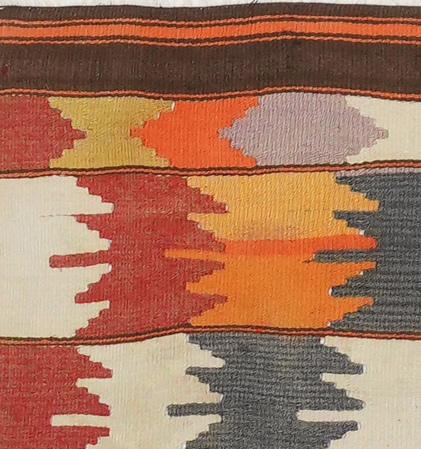Détail du tissage – Tapis kilim ancien Usak 100×73 cm, laine naturelle tissée main